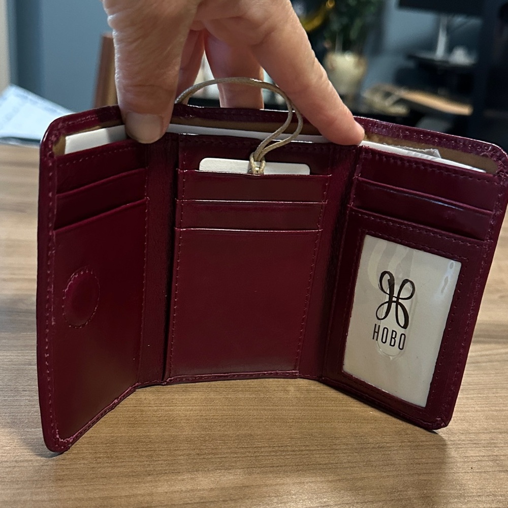 HOBO Deep Red Leather Tri-Fold Wallet